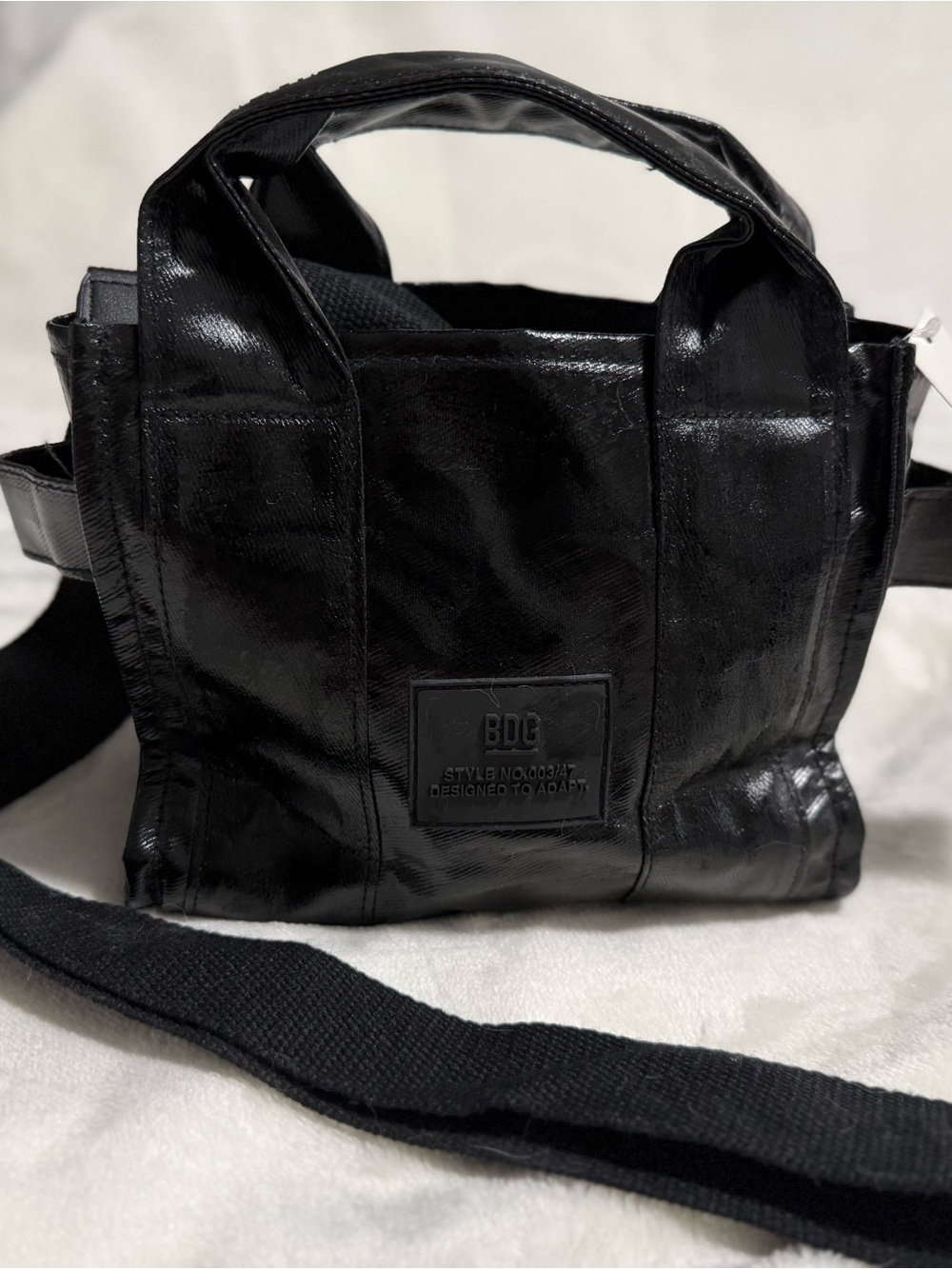 BDG Black Gloss Mini Messenger Tote